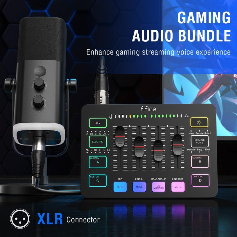 Gaming Mic & Audio Mixer Bundle USB/XLR RGB Streaming Set w/ Fader KS51