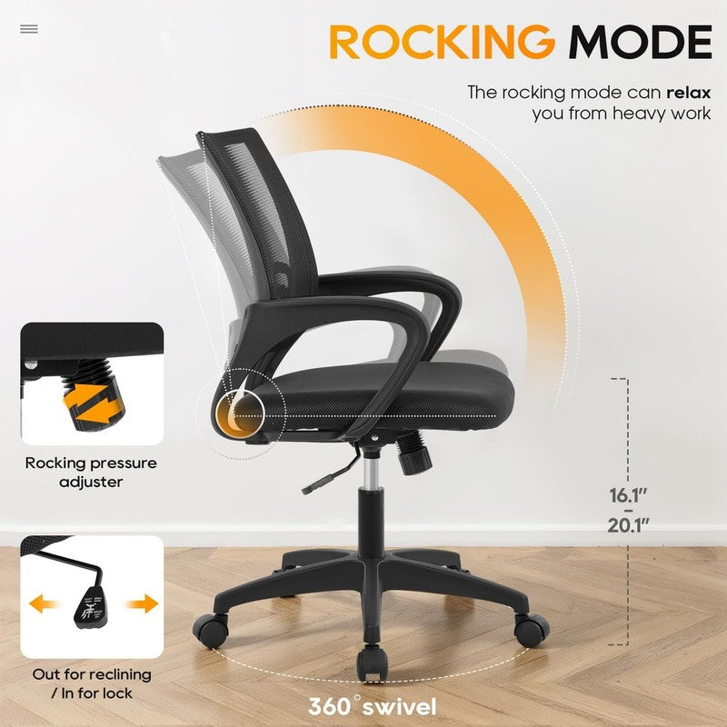 | Ergonomic Office Chair | Mid Back Swivel Desk Chair | Breathable Backrest & Lu3