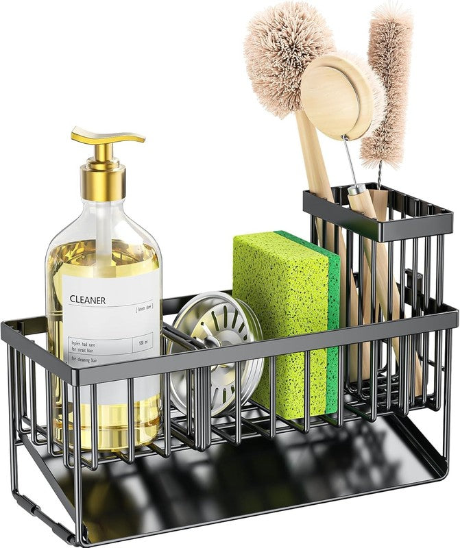 Kitchen Sink Caddy – Sponge & Brush Holder with Stainless Steel Self Drain Tray,6