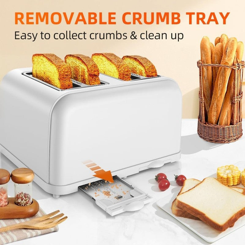 4 Slice Toaster 1500W Dual Control Extra Wide Slots 7 Shade Stainless White6