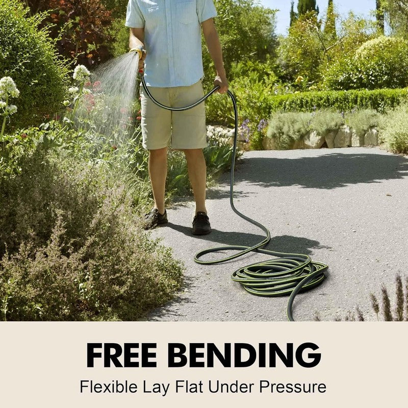 Lightweight Rubber Garden Hose 50 Ft, 5/8" Hybrid Rubber Hose with Solid Brass F7