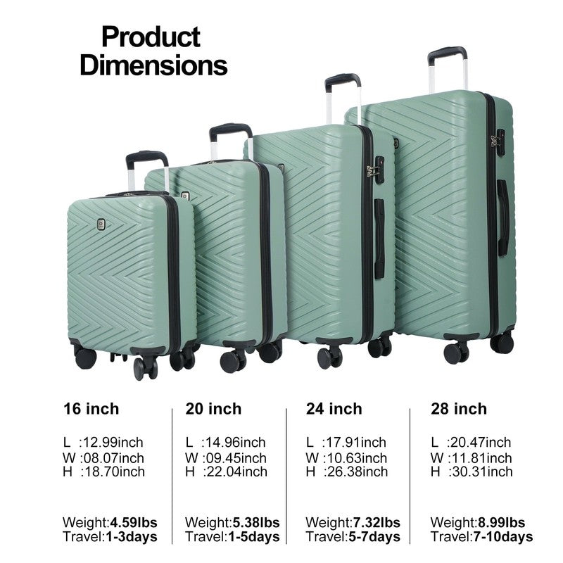 4 Piece Hardshell Luggage Set Hardside Lightweight Suitcase with TSA Lock Spinne5