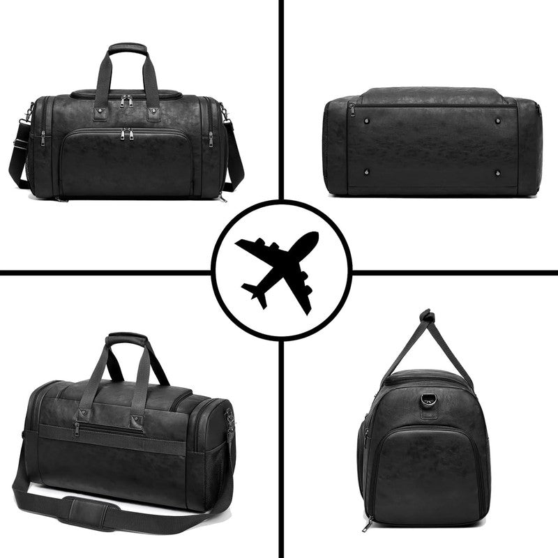 Leather Travel Duffle Bag Waterproof Weekender Shoe Compartment Gym Business Bag5