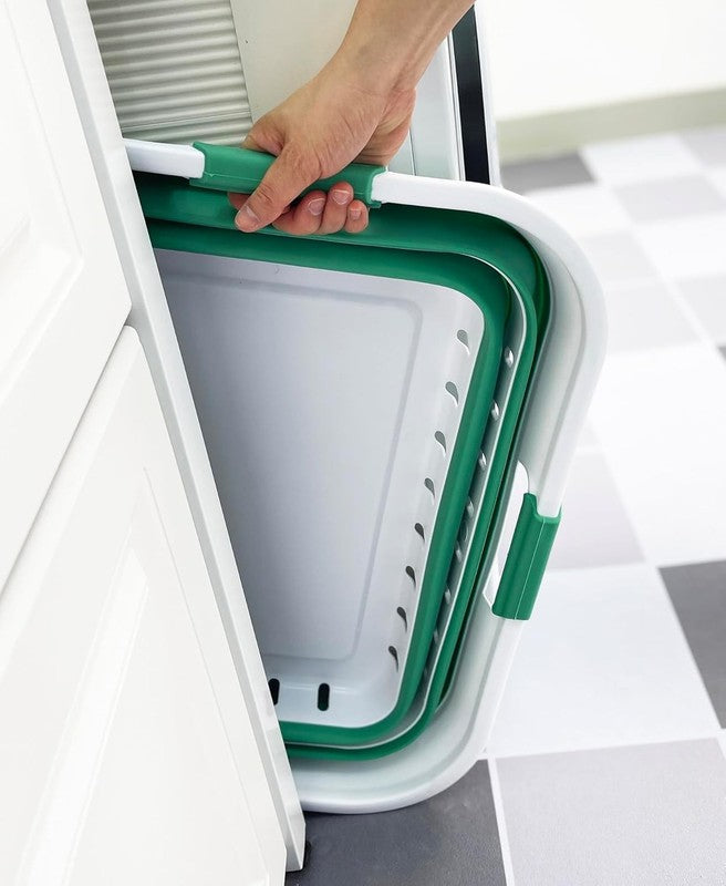 42L Collapsible Plastic Laundry Basket White/Winter Green Foldable Hamper4