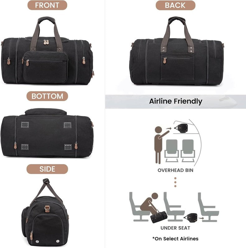 Canvas Travel Duffle Bag Black Carry On w/ Shoe Compartment Toiletry7