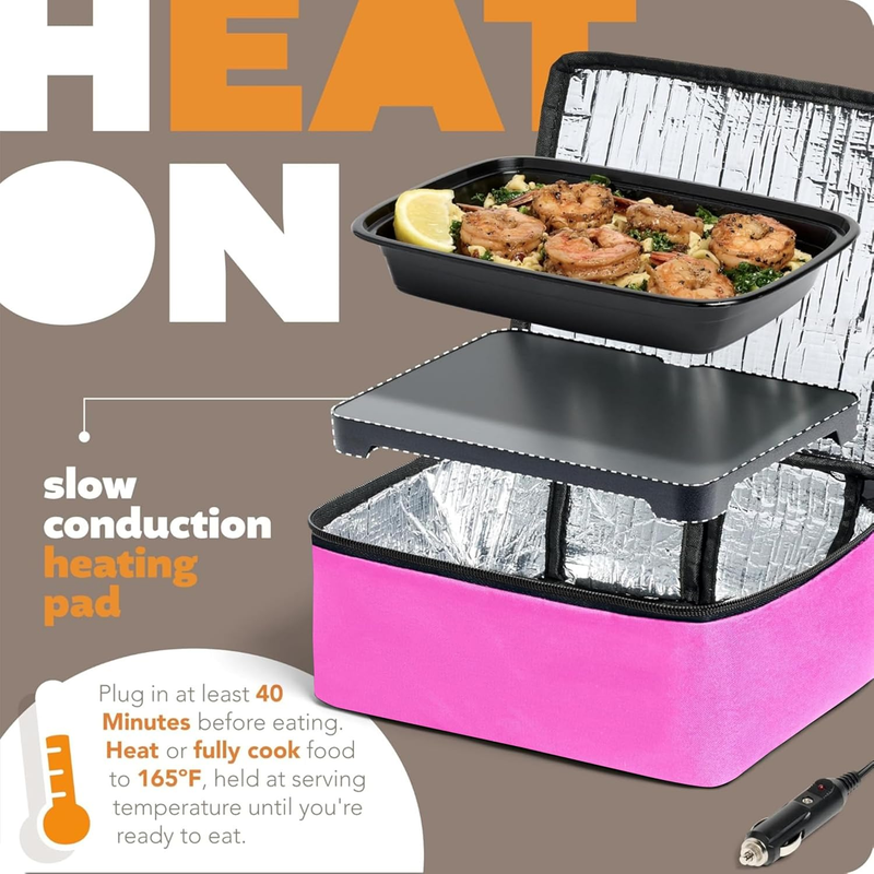 Mini Heated Lunch Box 12V Portable Electric Food Warmer Pink1