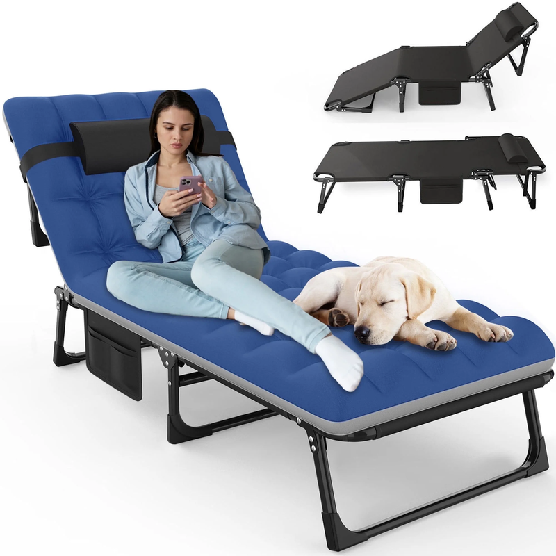 Portable Folding Camping Cot with Mattress, 29" Wide Multi-Position Folding Chai9