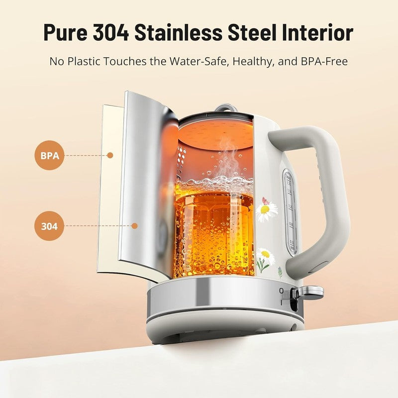 Retro Stainless Steel Electric Kettle 1.7L 1500W Fast Boil Thermometer3