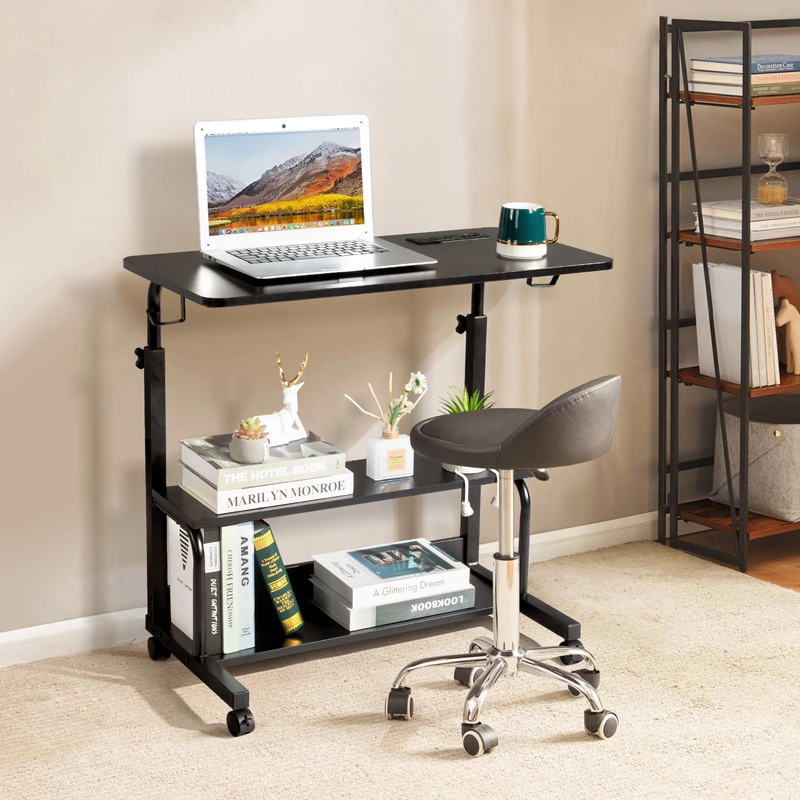 Adjustable Rolling Computer Desk Side Table Sofa End Cart w/ Charging Station6
