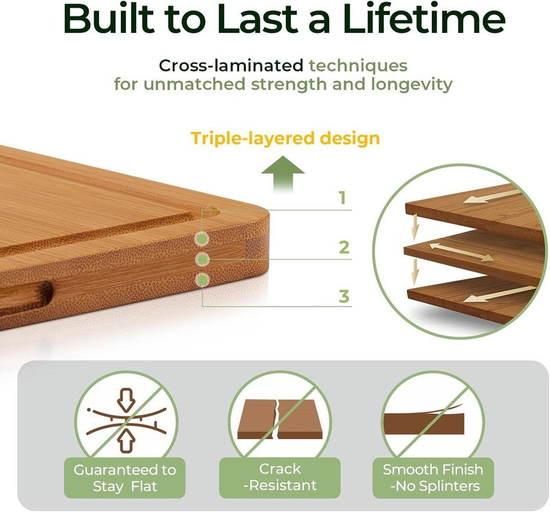 Bamboo Cutting Board with Juice Grooves & Handles, Durable Kitchen Board5