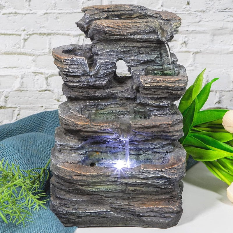5-Tier Cascading Tabletop Fountain LED Indoor Waterfall Dark Gray Decor1