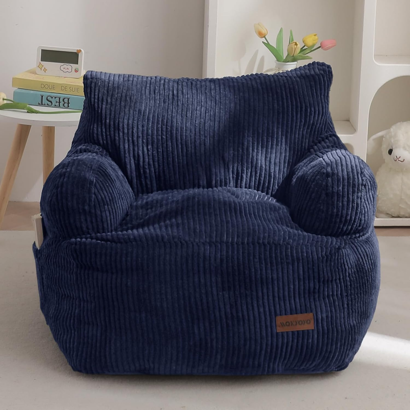 Kids Bean Bag Chair Toddler Sofa w Filler Cozy Pocket Floor Chair Navy0