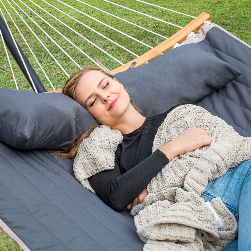 Portable Double Hammock w/ Stand Curved Bar 2 Person Outdoor Dark Gray1