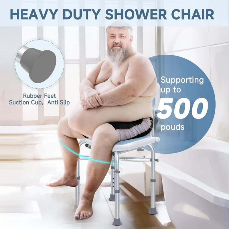 Heavy Duty Shower Chair with Back 500lb Padded Adjustable Bath Stool1