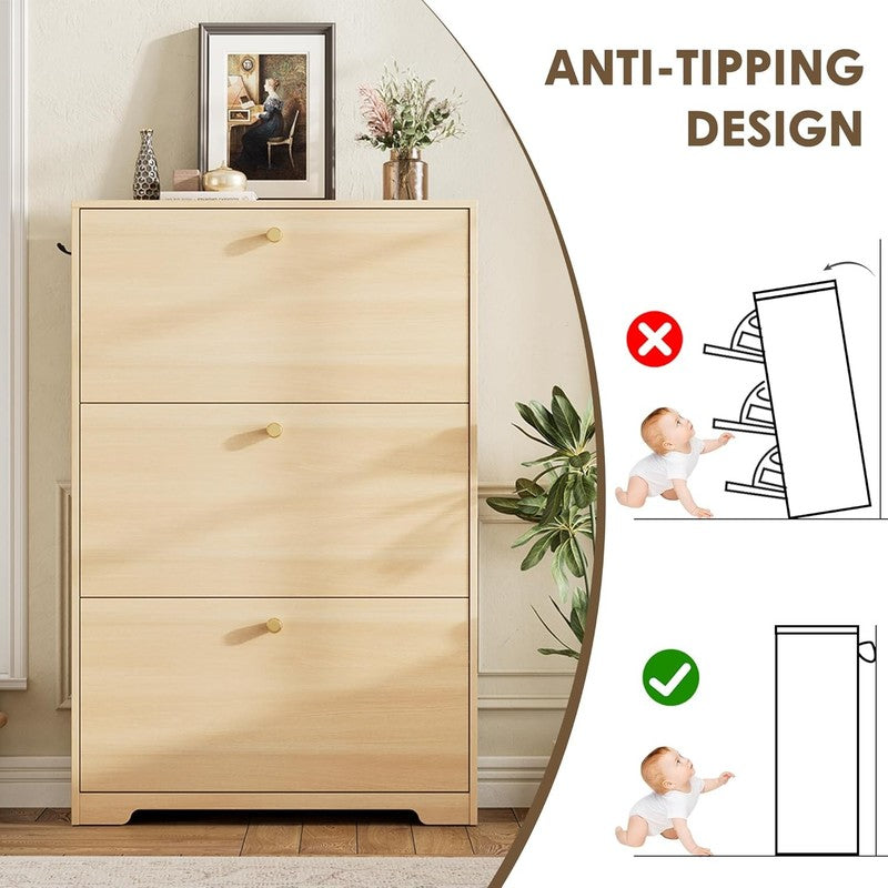 Slim Shoe Storage Cabinet Hidden Rack Organizer Entryway Hallway Natural Oak8
