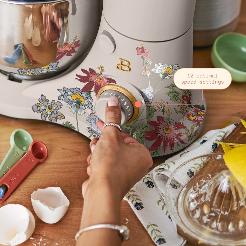 3.5 Qt Stand Mixer Wildflower Porcini Taupe w/ Flat Beater Dough Hook & Whisk3