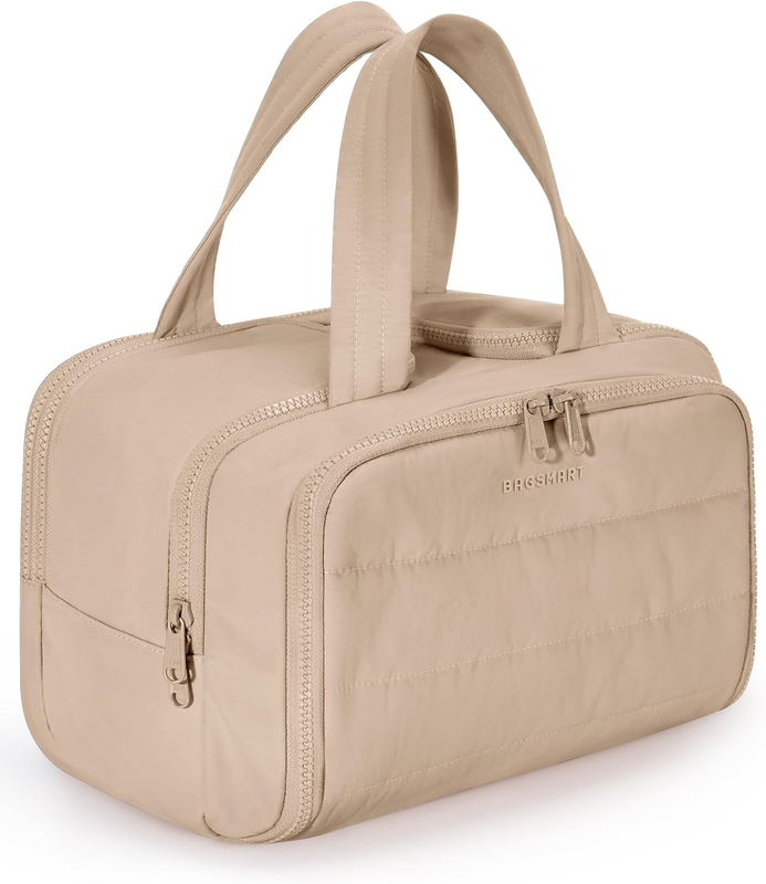 Travel Toiletry Bag Large Wide-Open Puffy Cosmetic Organizer Khaki10