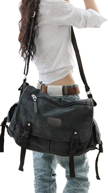 Vintage Canvas Bag Laptop Shoulder Bag Men Women Black XL 13 15.6 17 Inch0