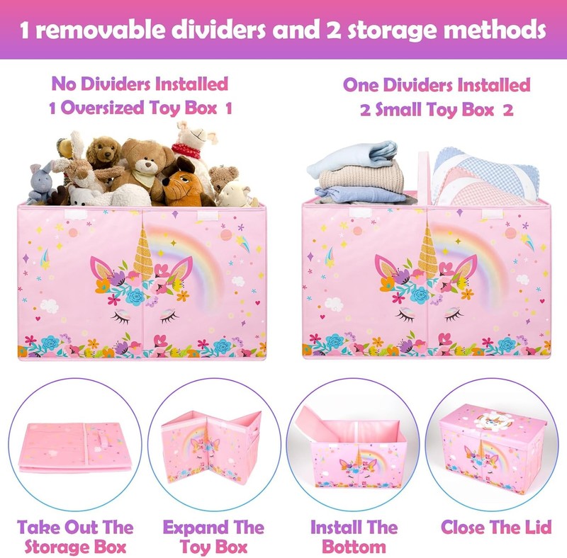 Large Toy Box Collapsible Kids Storage Organizer Bin Chest Pink5