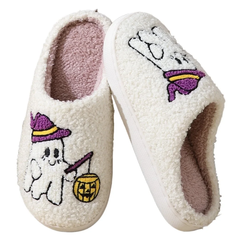 Cute Ghost Plush Halloween Slippers Warm Comfy Slip On for Women & Men8