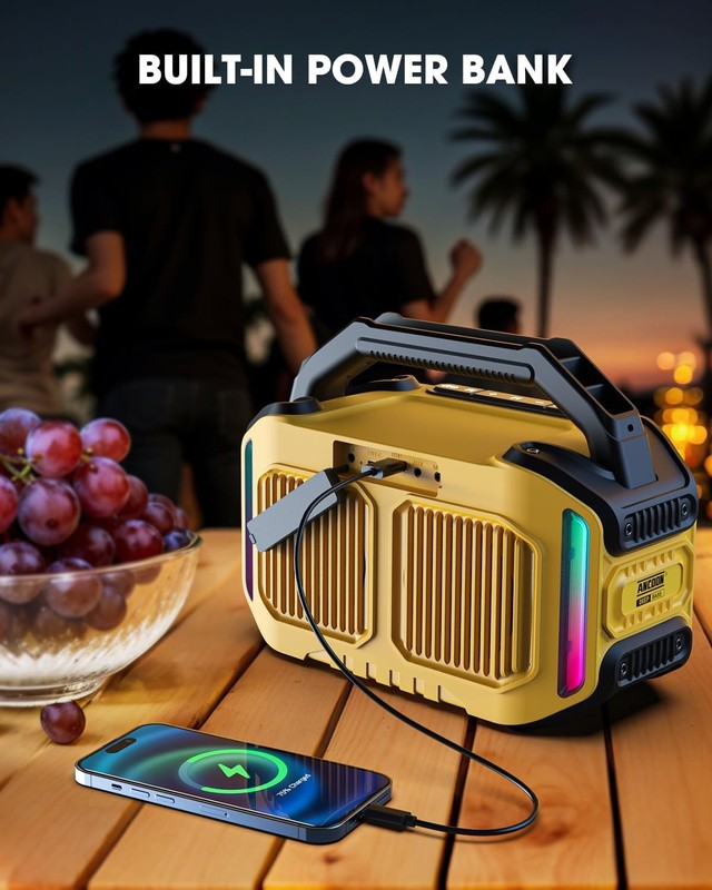 80W Bluetooth Speaker, Loud Bass, IPX6 Waterproof, 20H Playtime, TWS, Yellow6