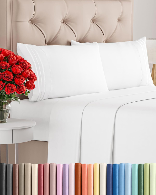 Queen 4 Piece Sheet Set Cooling Hotel Luxury Deep Pocket White Oeko-Tex0