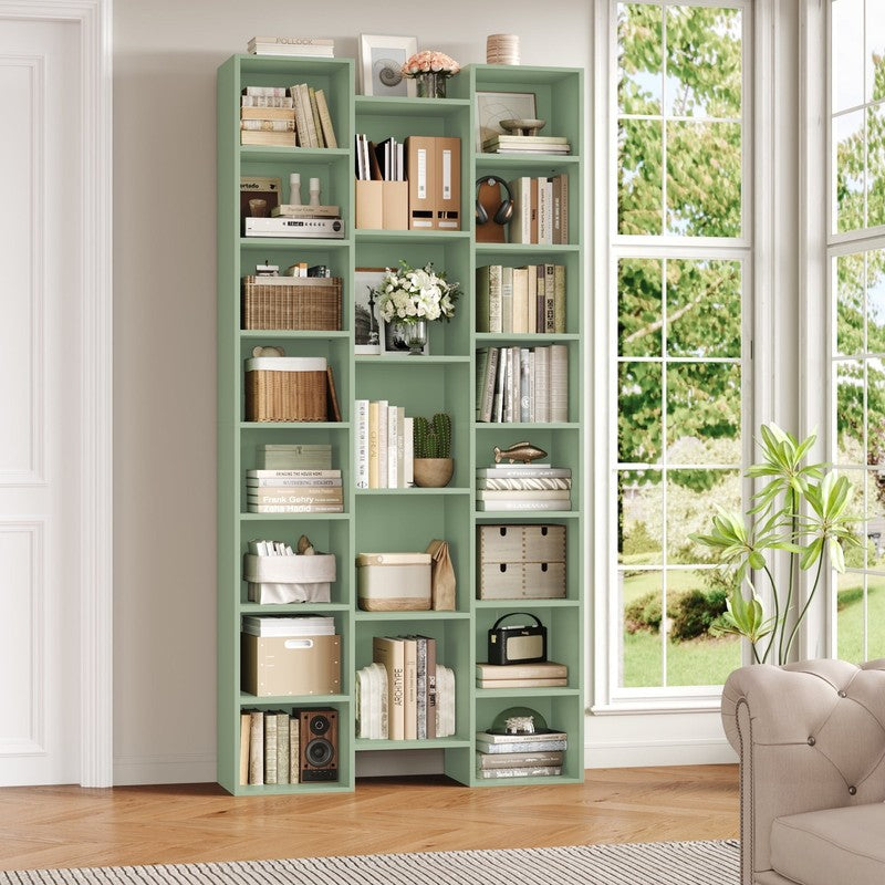 21-Cube Bookcase, 71’’ Tall Wooden Bookshelves with Adjustable Shelves, Triple W4