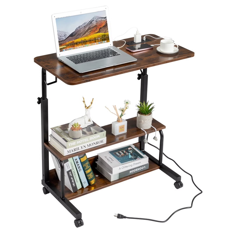 Rolling Computer Desk Stand Side Table Coffee Sofa End Cart w/ USB Charging0