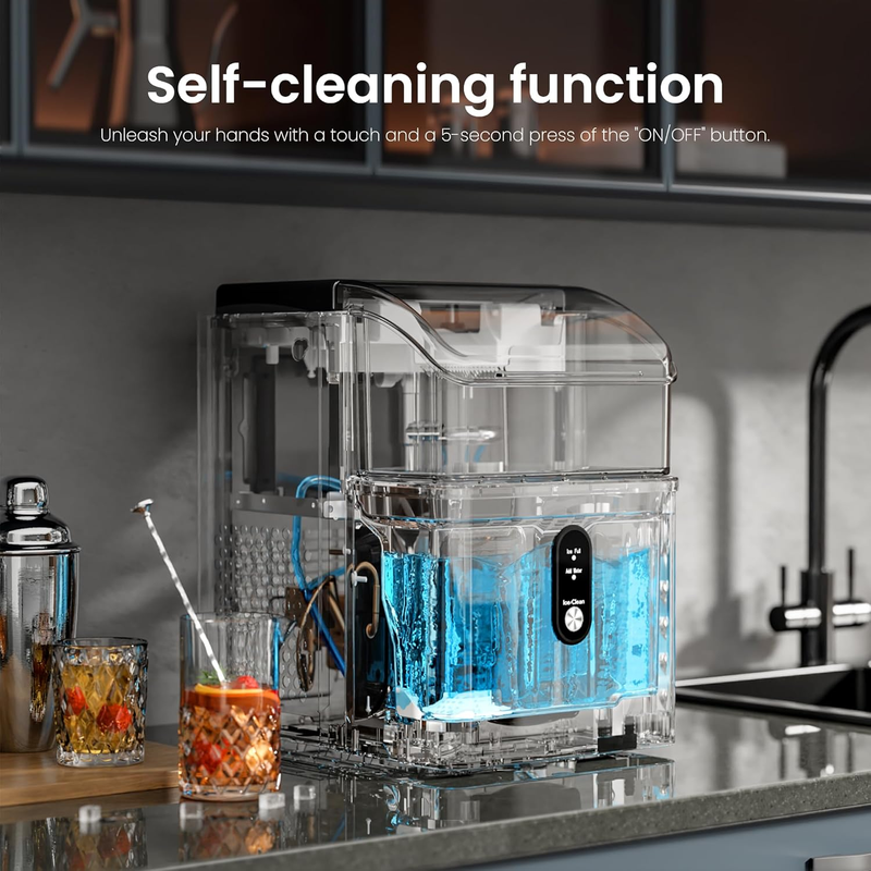 Portable Nugget Ice Maker Countertop, 33 Lbs/Day Pebble Ice Machine with Self-Cl2