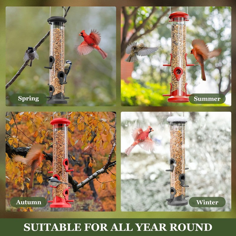 2-Pack Red Plastic Tube Bird Feeders, 6-Port Hanging Feeders for Outdoors5