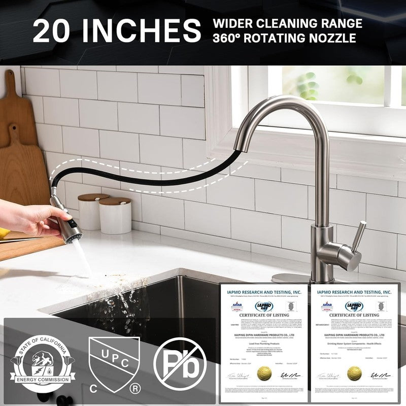 Brushed Nickel Pull Out Kitchen Faucet with Sprayer for Sink and Bar1