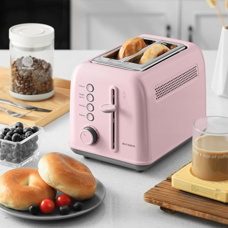 Retro 2 Slice Toaster Extra Wide Slots Stainless Steel 7 Shade Bagel Muffin Pink8