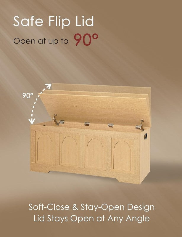 47.2'' Rattan Storage Chest Flip Top Entryway Bench Toy Box Natural3