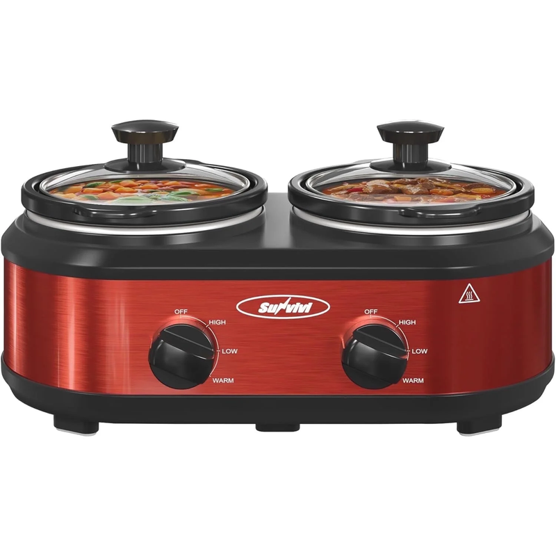 Double Slow Cooker,2 Pot Small Mini Crock Buffet Servers and Warmer,Dual Pot Ova10