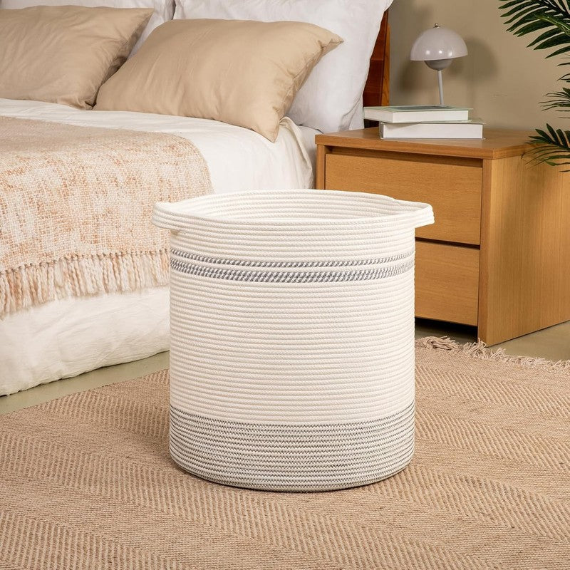 80L Laundry Hamper with Handles, Woven Storage Basket for Clothes, Light Grey1