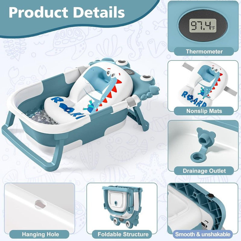 ollapsible Baby Bathtub Foldable w/ Thermometer Soft Cushion Blue1