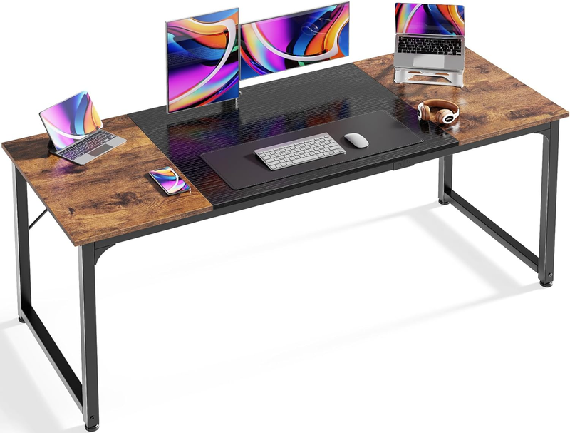 63" Computer Desk Rustic Brown & Black   Office, Gaming, Storage, Metal Frame0