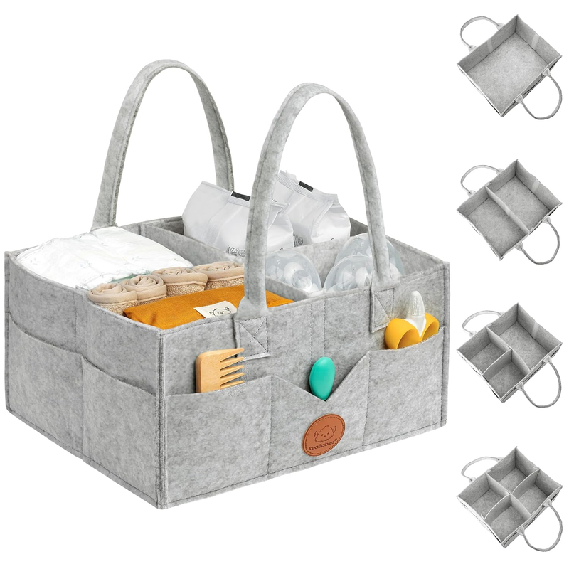 Baby Diaper Caddy Organizer w/ Handle, Portable Nursery & Car Storage Gray9