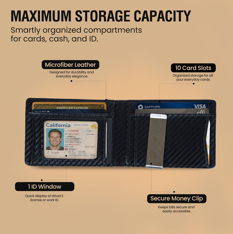 Men's Slim Leather RFID Money Clip Wallet Bifold Front Pocket 10 Card Slots4