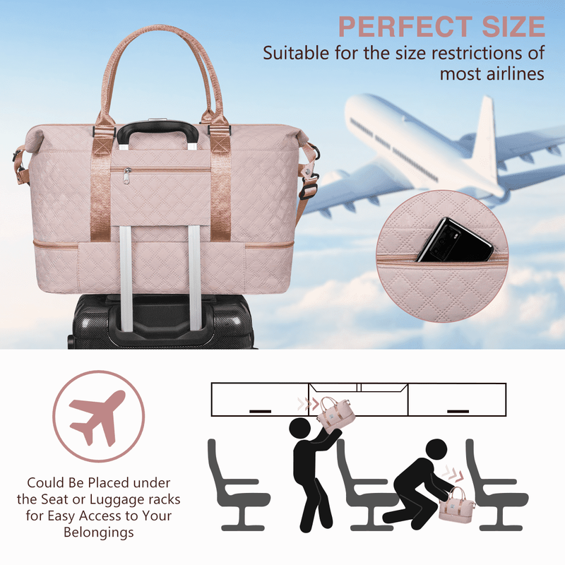 Weekender Overnight Bag for Women, Travel Duffel with Shoe & Wet Pockets, Includ5