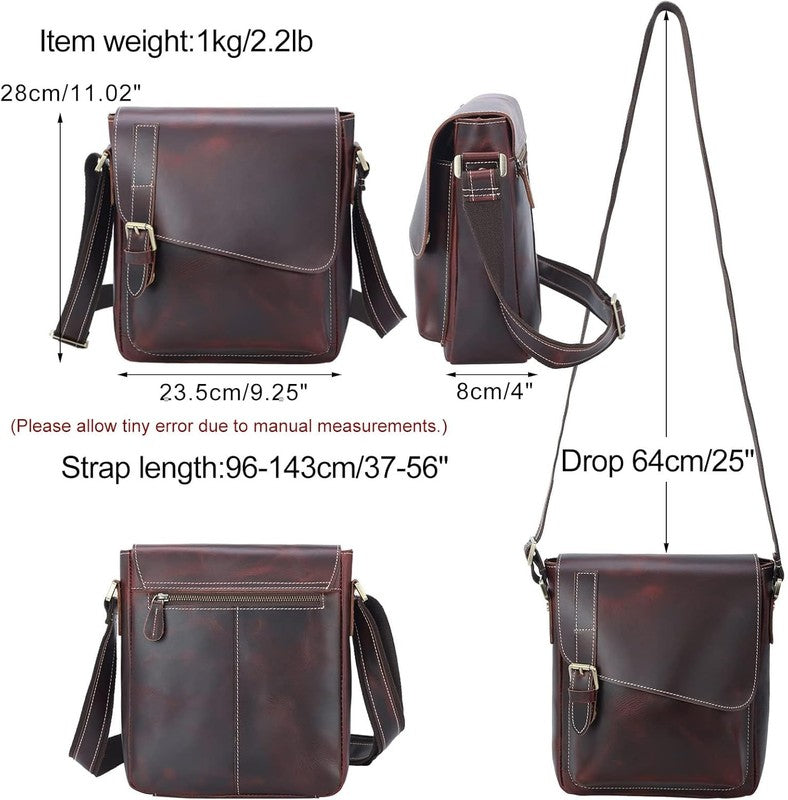 Leather Messenger Crossbody Bag Small Shoulder Bag Men Women Fits 10in Tablet3