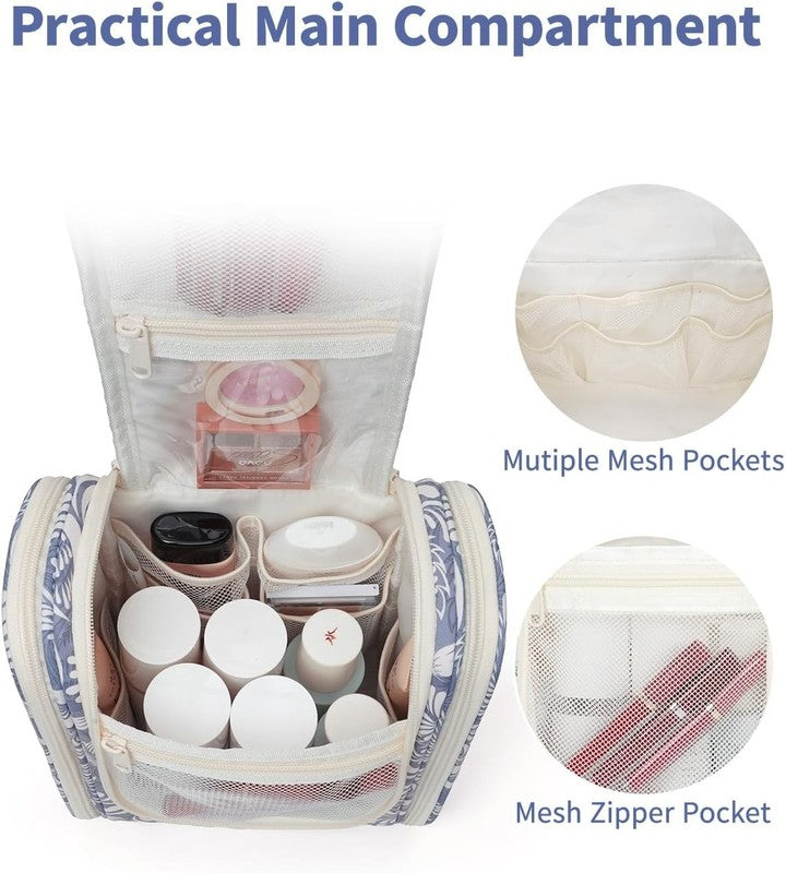 Small Hanging Toiletry Bag Travel Makeup Organizer Medium Blue Leaf2