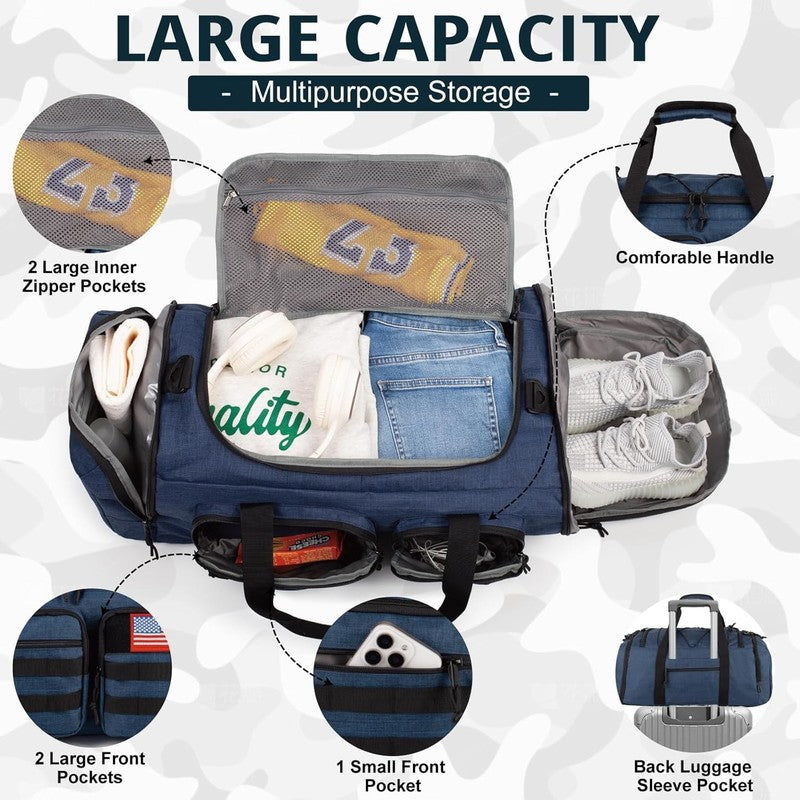 50L Tactical 3in1 Gym Duffle Backpack Travel Weekender Shoe Pocket Wet Bag2