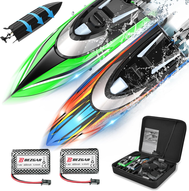 2 Pack RC Boat 12" Auto Flip 30 KPH LED Lights Waterproof Racing Boat Case0