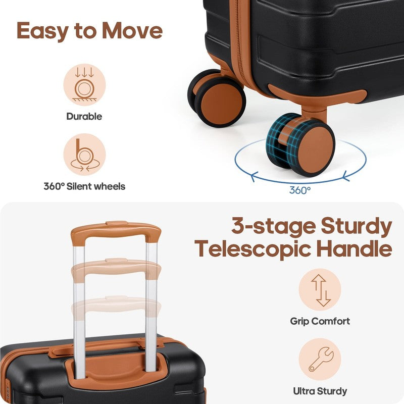 3 Piece Carry On Luggage Set Hardshell Spinner TSA Lock Backpack Travel Set3