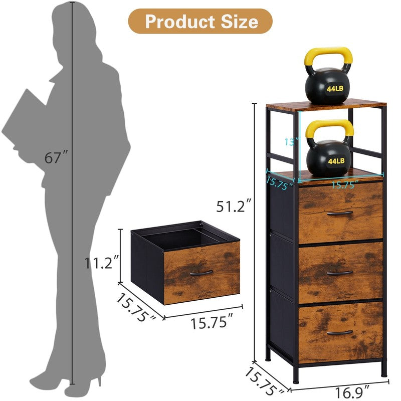 File Storage Cabinet with Adjusted Size 3 Drawers, 4 Wheels Vertical Wood File C6