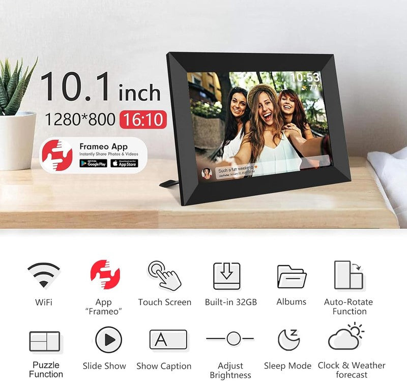 32GB FRAMEO 10.1 Inch Smart Wifi Digital Photo Frame 1280X800 IPS LCD Touch Scre3