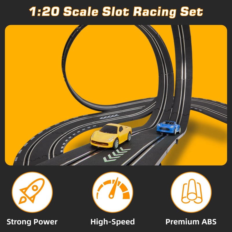 Slot Car Race Track Set for Kids, 20.3Ft Electric Race Car Track Set with 2 High5