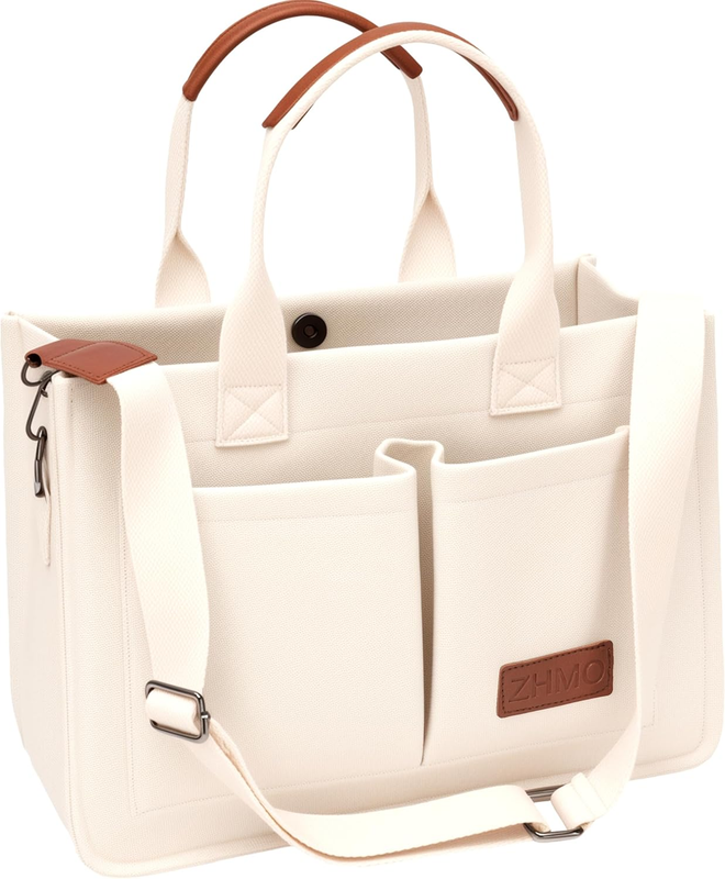 Women’s Canvas Tote Bag Large Shoulder Handbag w/ Compartments Work Laptop Bag10