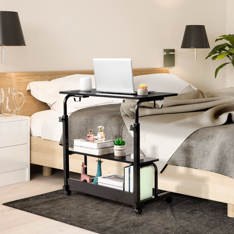 Adjustable Rolling Computer Desk Side Table Sofa End Cart w/ Charging Station4